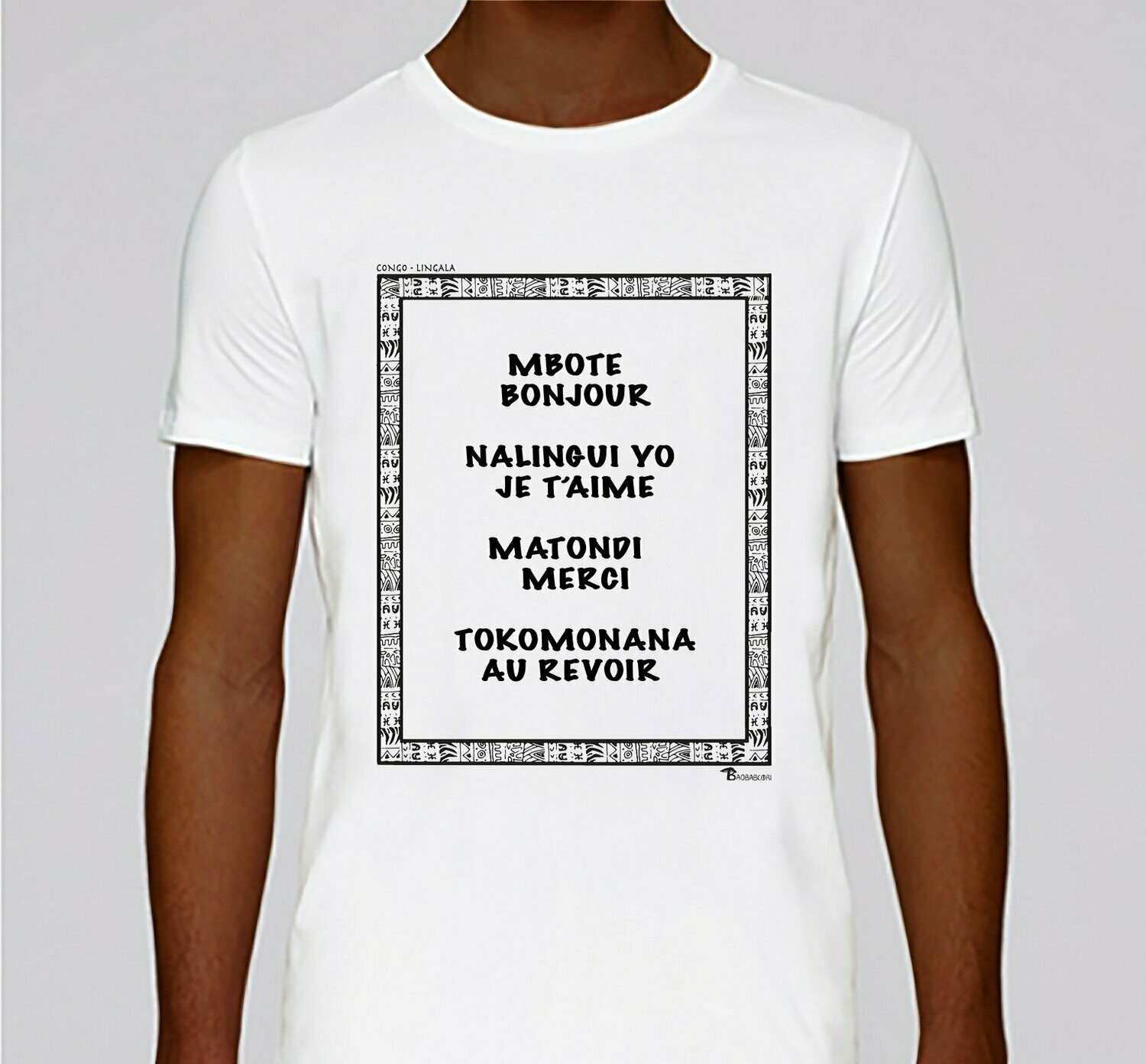 TEE-SHIRT LANGUE LINGALA, COULEUR: BLANC, TAILLE: XXL