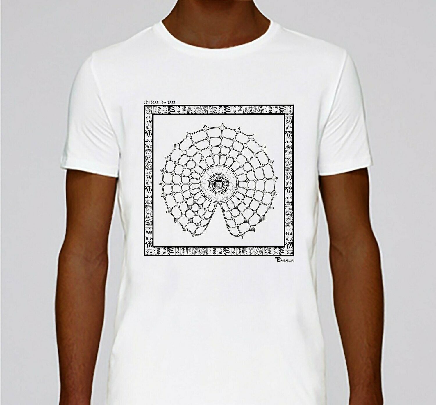 TEE-SHIRT MASQUE BASSARI SENEGAL, COULEUR: BLANC, TAILLE: XXL