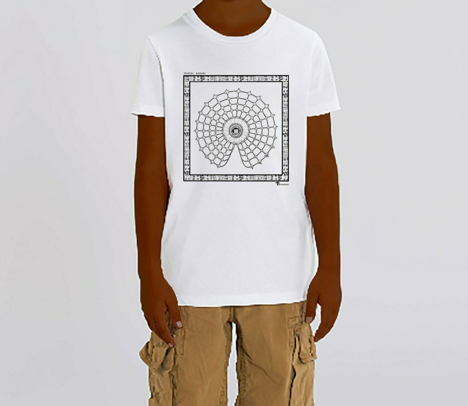 TEE-SHIRT MASQUE BASSARI SENEGAL, COULEUR: BLANC, TAILLE: 3-4 ans
