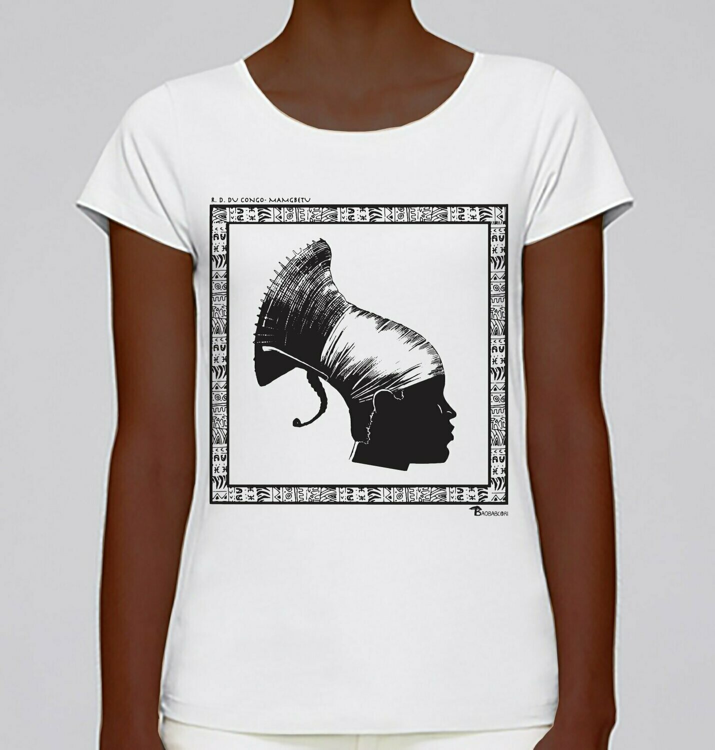 TEE-SHIRT COIFFURE MANGBETU RDC  CONGO, COULEUR: BLANC, TAILLE: XXL
