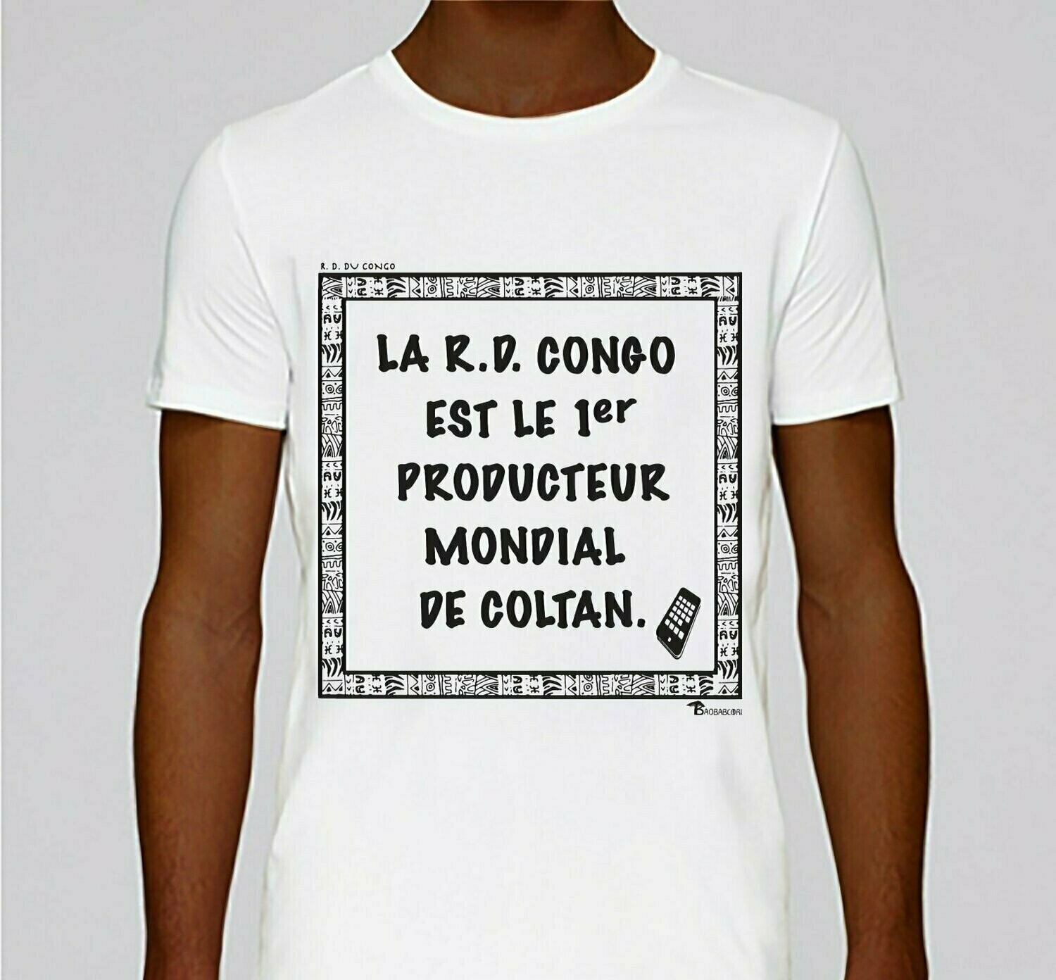 TEE-SHIRT ECONOMIE RDC CONGO COLTAN, COULEUR: BLANC, TAILLE: XXL