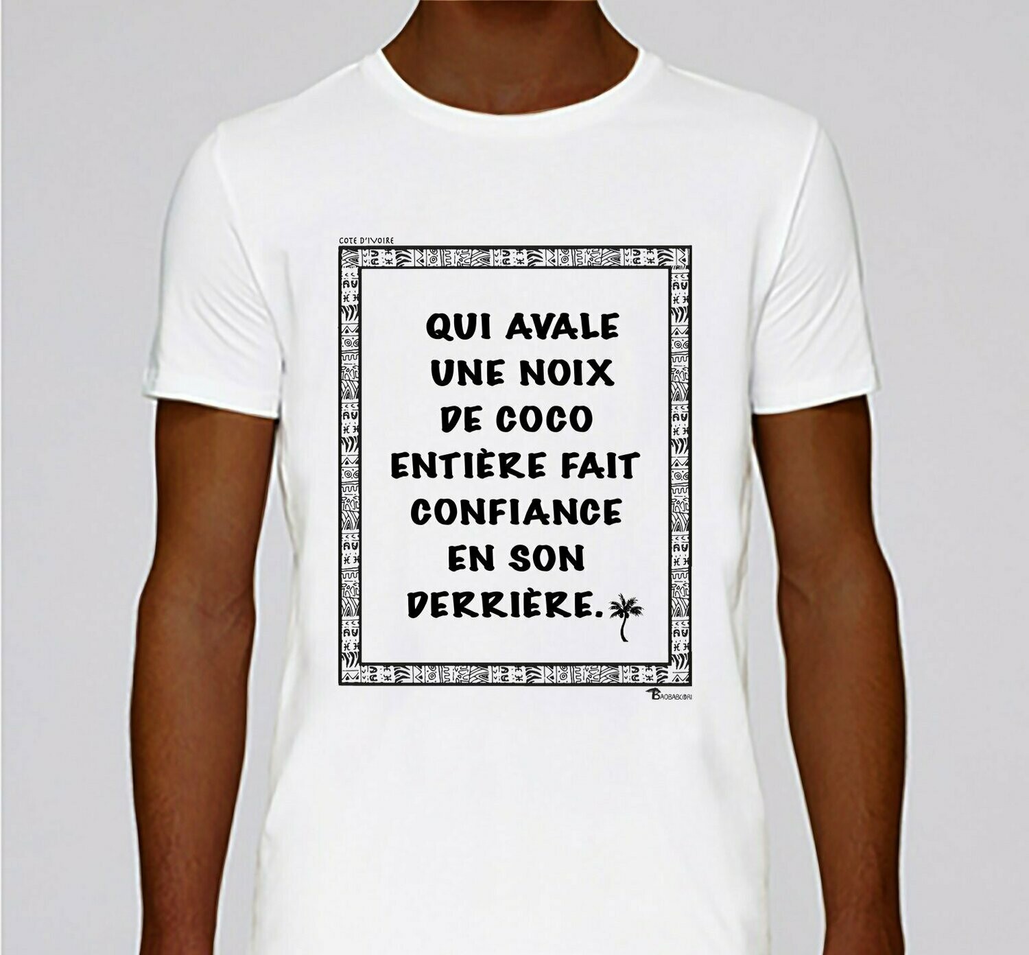 TEE SHIRT PROVERBE ET CITATION COTE D'VOIRE COCO, COULEUR: BLANC, TAILLE: XXL