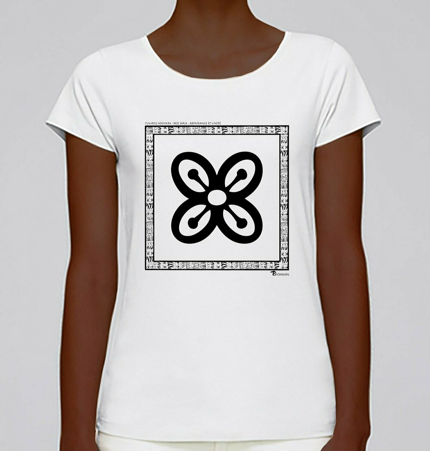 TEE SHIRT SYMBOLE ADINKRA "BESE SAKA" ABONDANCE ET UNITE, COULEUR: BLANC, TAILLE: XXL