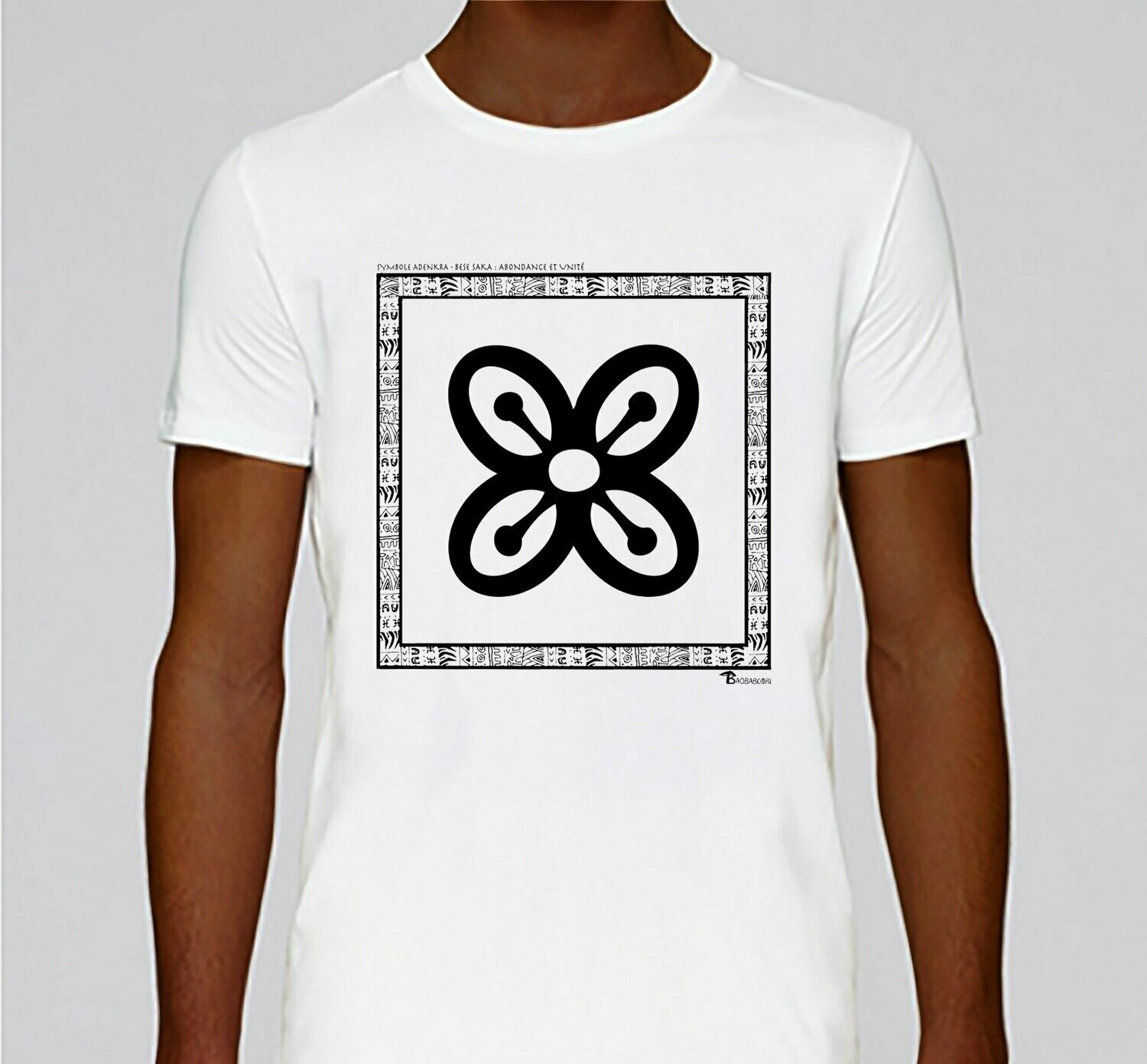 TEE SHIRT SYMBOLE ADINKRA "BESE SAKA" ABONDANCE ET UNITE, COULEUR: BLANC, TAILLE: XXL