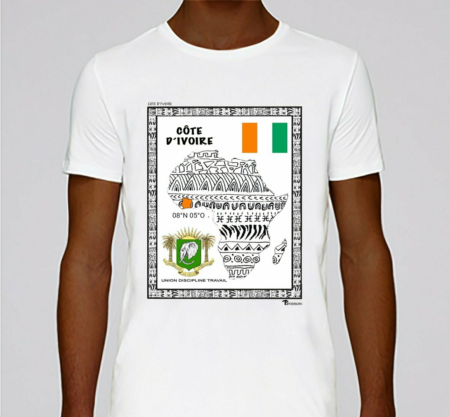 TEE-SHIRT PAYS COTE D'IVOIRE, COULEUR: BLANC, TAILLE: XXL