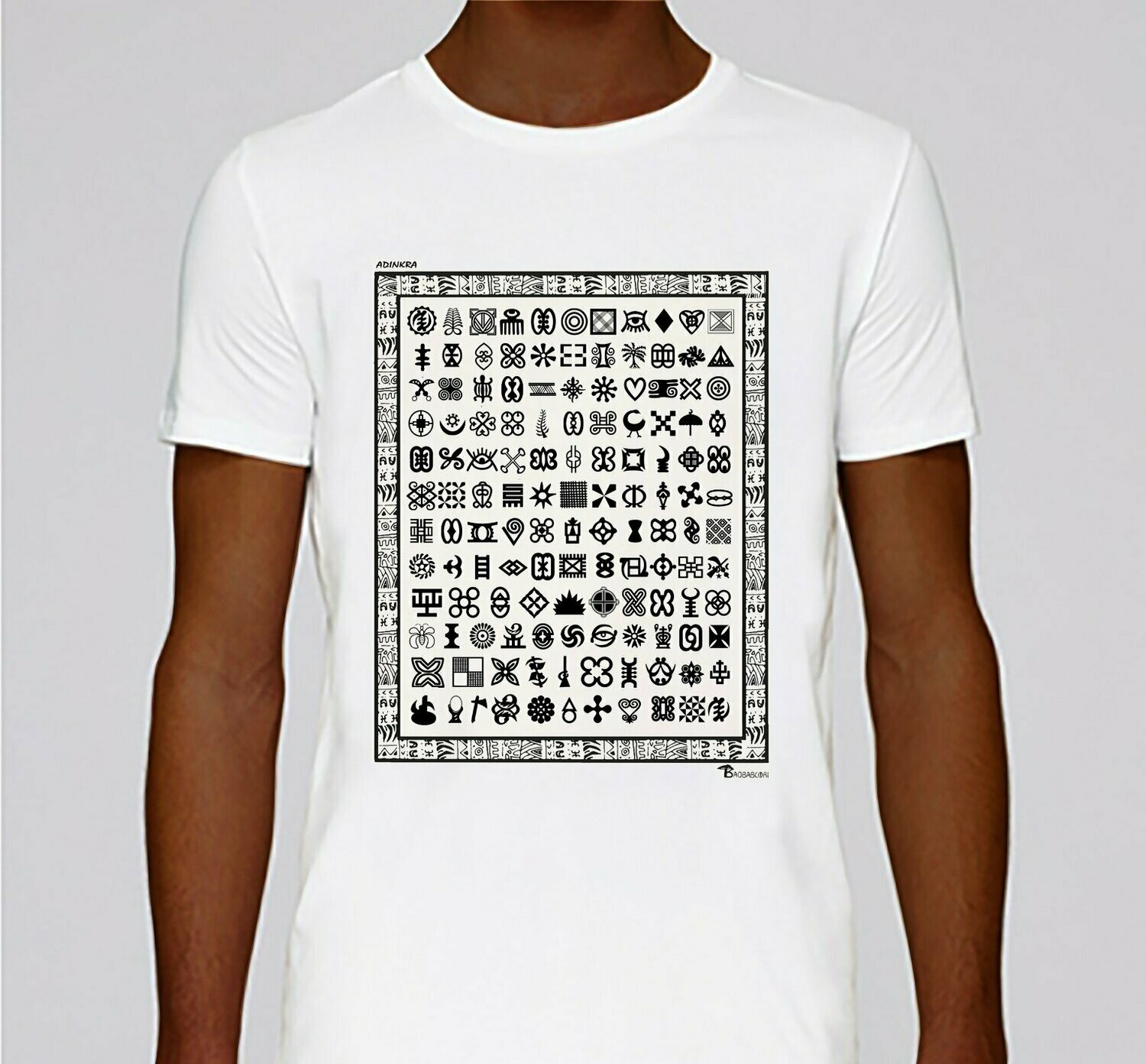 TEE SHIRT ADINKRA, COULEUR: BLANC, FOND MOTIF: BLANC, TAILLE: XXL