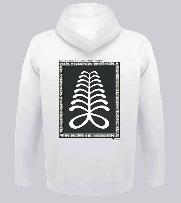 SWEAT A CAPUCHE SYMBOLE ADINKRA "AYA" ENDURANCE ET INGENIOSITE