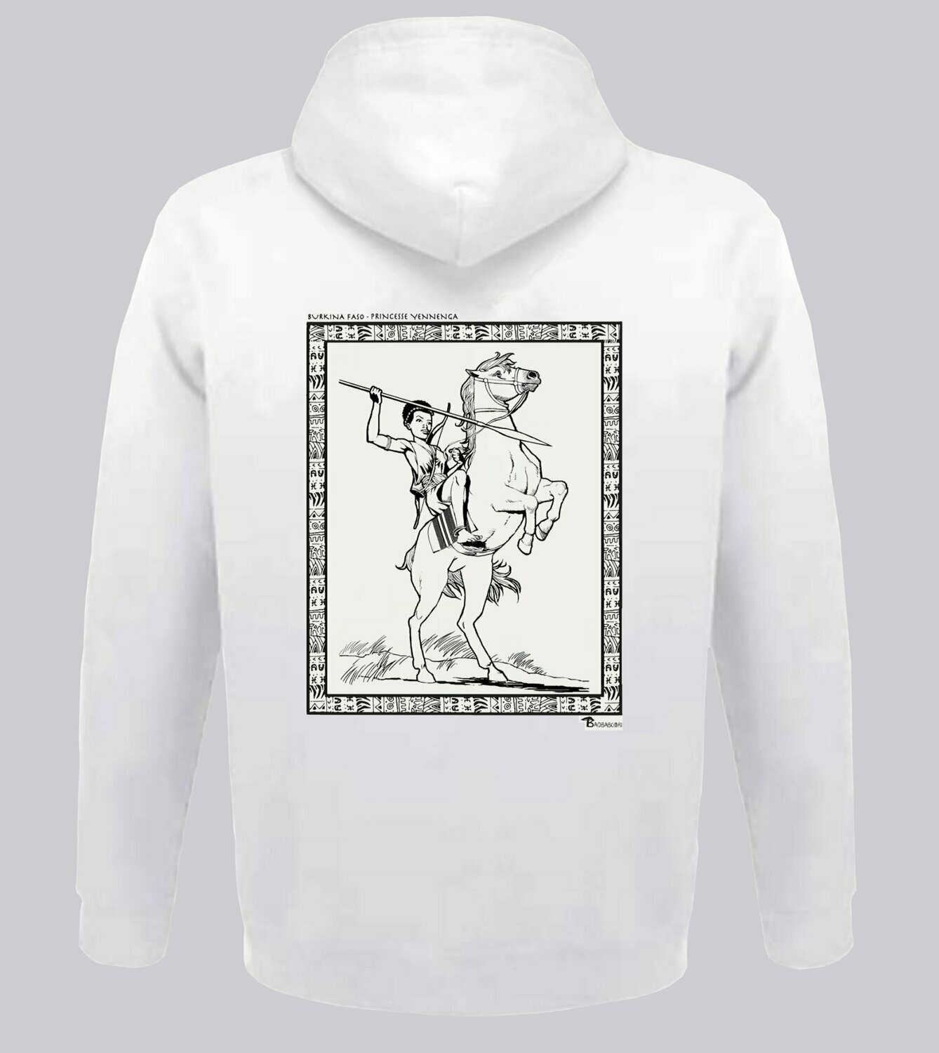 SWEAT A CAPUCHE  PERSONNALITE BURKINA FASO PRINCESSE YENNENGA, COULEUR: BLANC, FOND MOTIF: BLANC, TAILLE: XXL