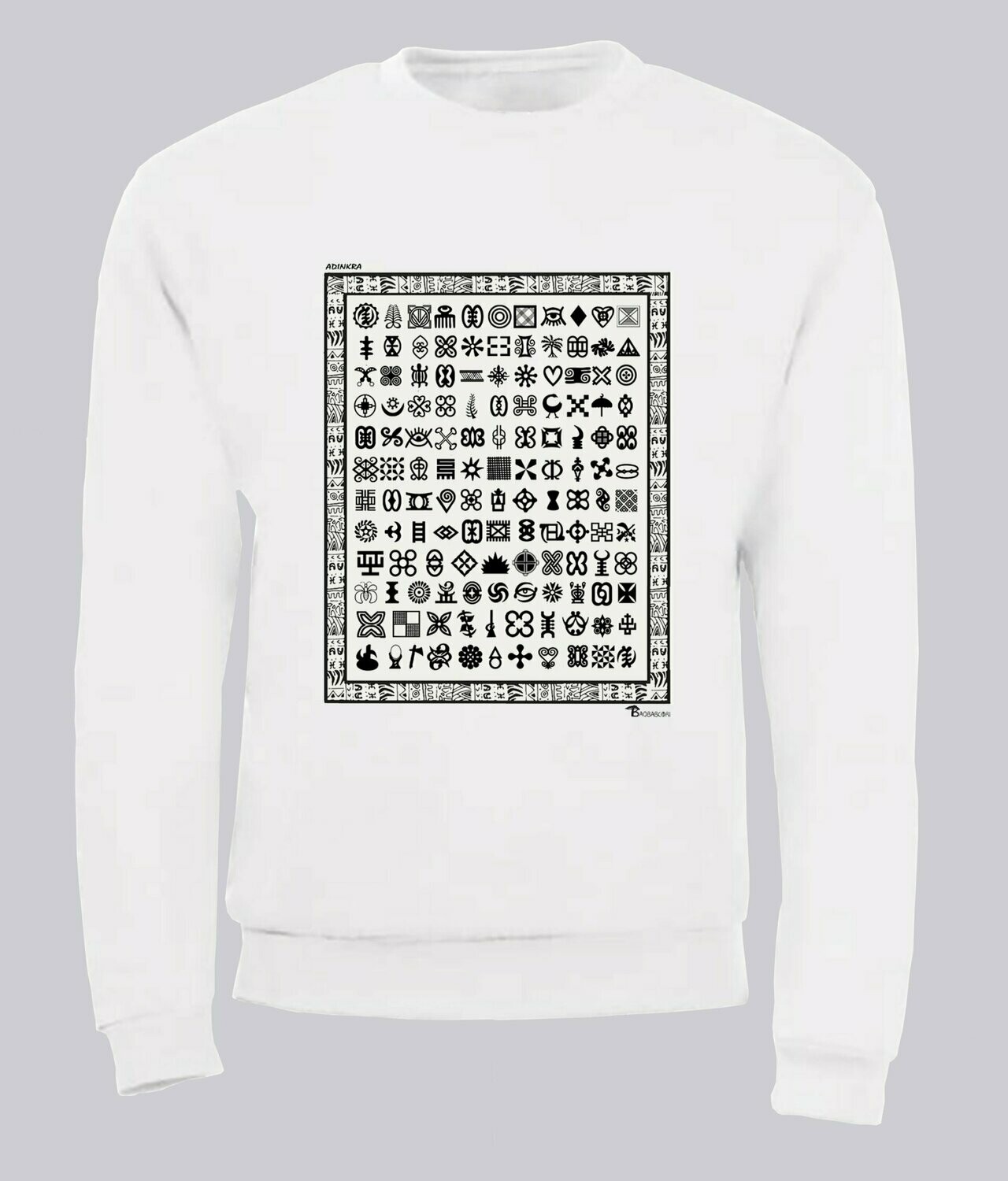 SWEAT  ADINKRA, COULEUR: BLANC, FOND MOTIF: BLANC, TAILLE: XXL