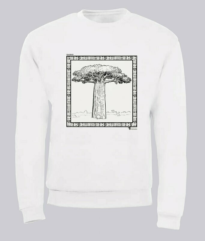 SWEAT  FLORE BAOBAB, COULEUR: BLANC, FOND MOTIF: BLANC, TAILLE: XXL