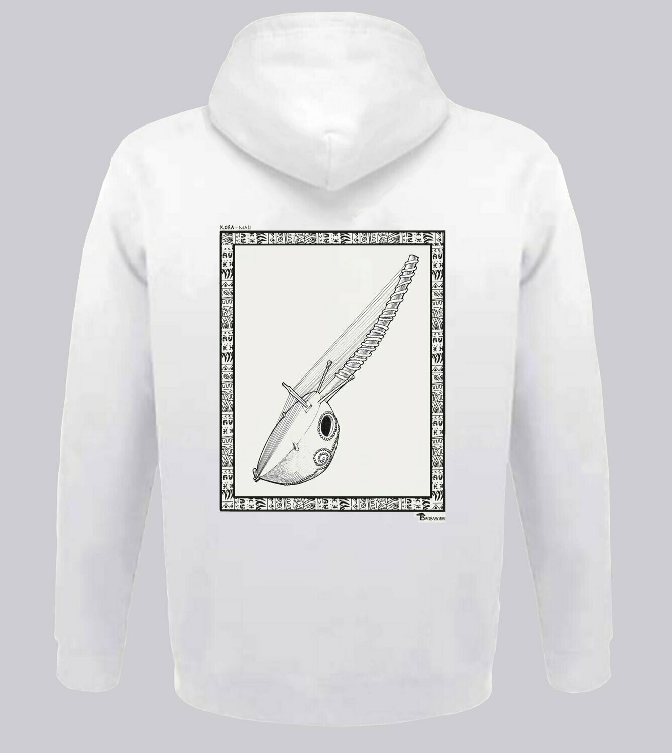 SWEAT A CAPUCHE  MUSIQUE KORA, COULEUR: BLANC, FOND MOTIF: BLANC, TAILLE: XXL