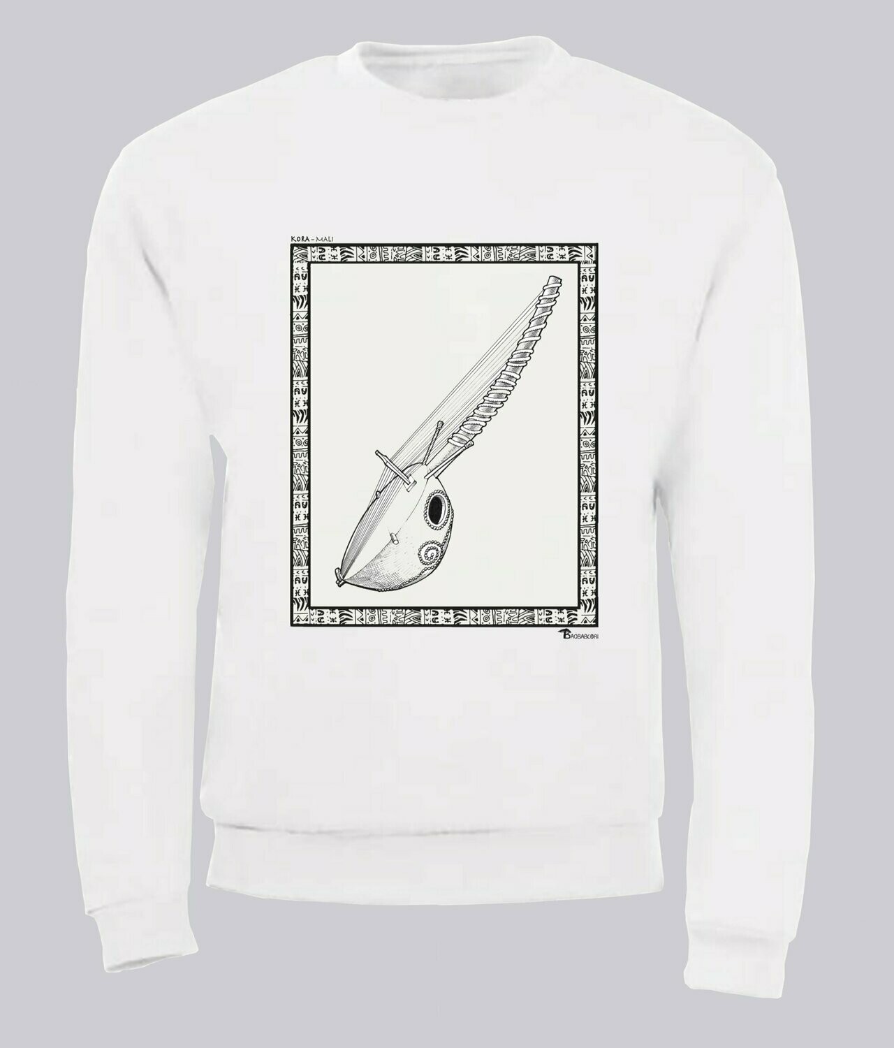 SWEAT MUSIQUE KORA, COULEUR: BLANC, FOND MOTIF: BLANC, TAILLE: XXL