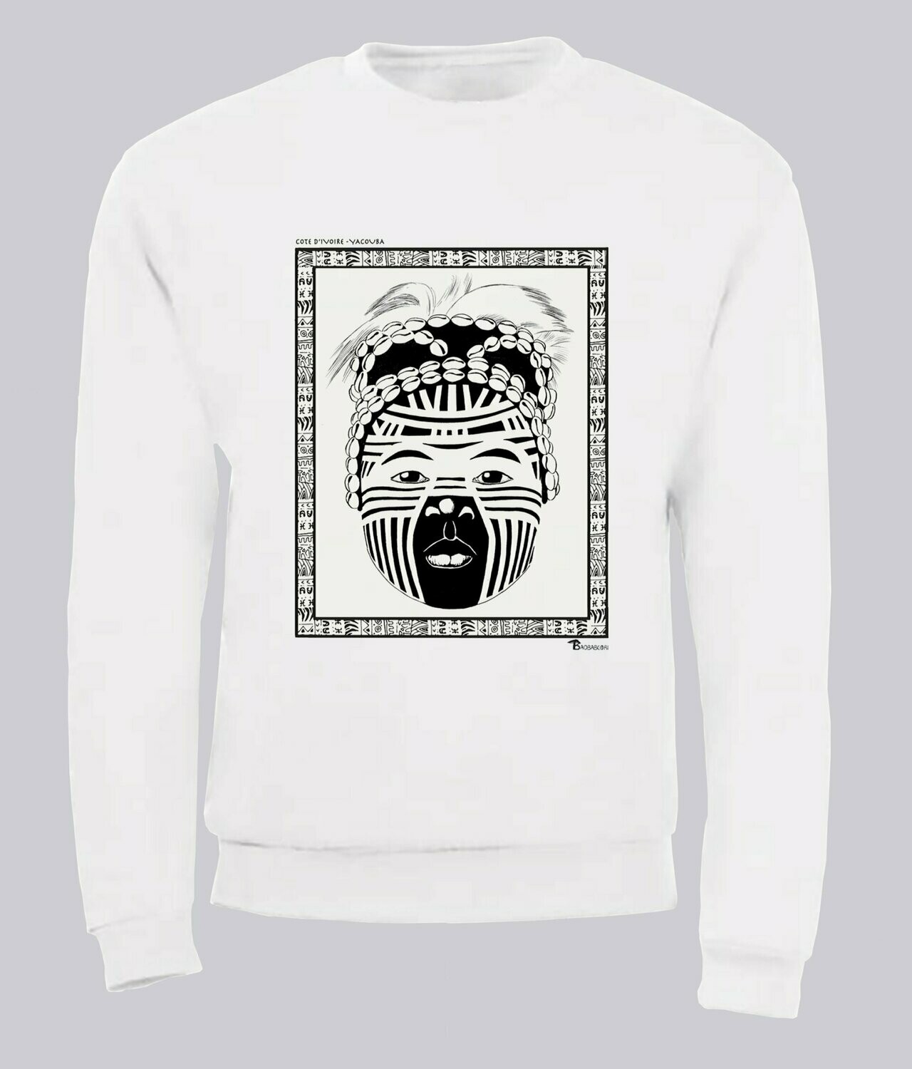 SWEAT FASHION  MAQUILLAGE YACOUBA CÔTE D'IVOIRE, COULEUR: BLANC, FOND MOTIF: BLANC, TAILLE: XXL