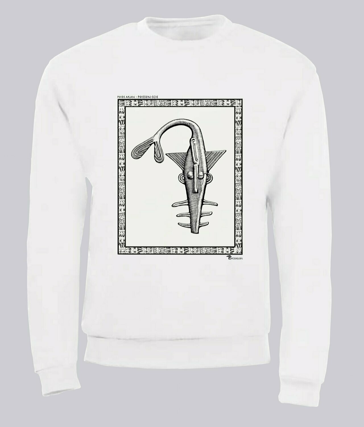 SWEAT POIDS AKAN POISSON SCIE, COULEUR: BLANC, FOND MOTIF: BLANC, TAILLE: XXL