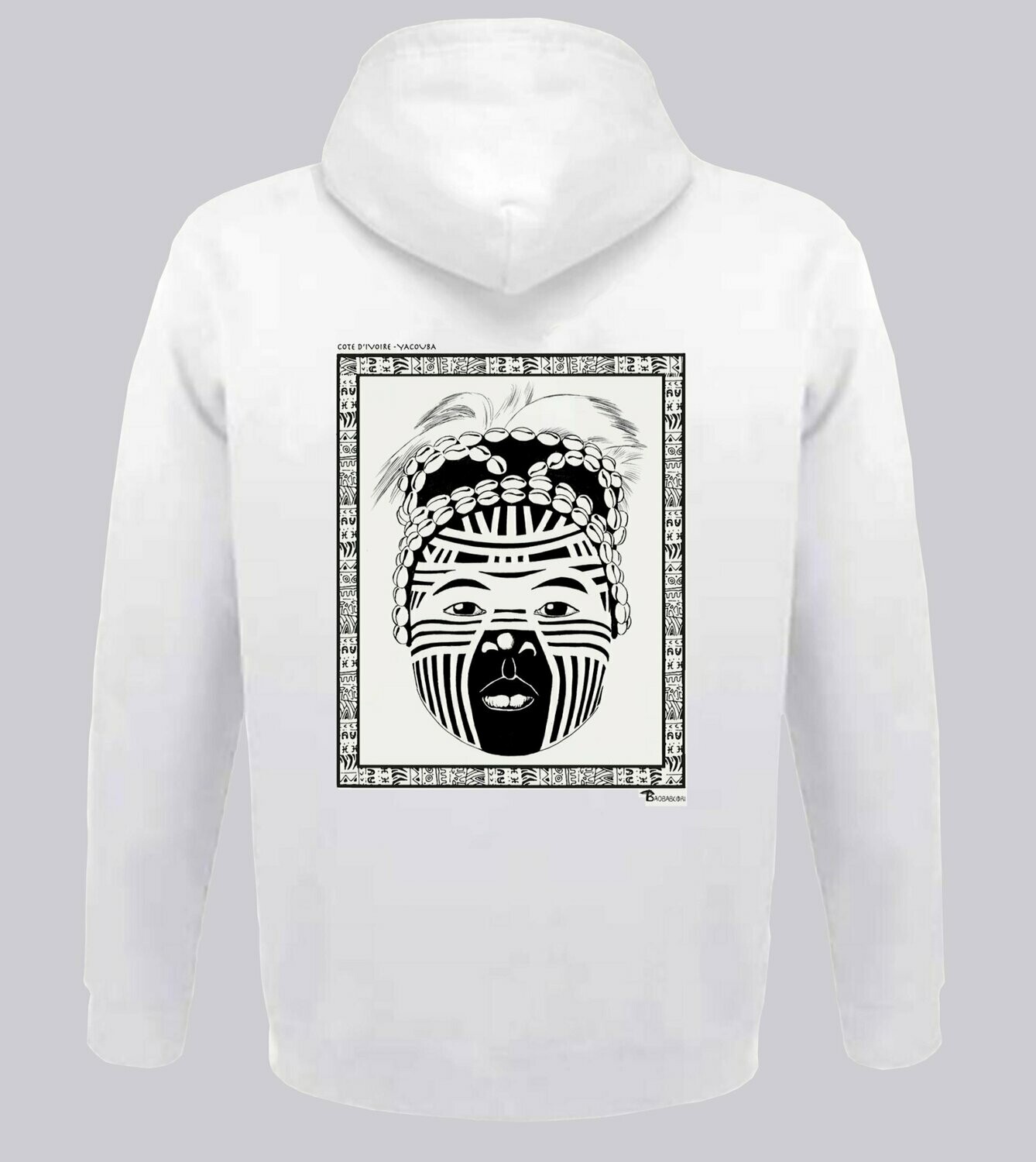 SWEAT A CAPUCHE  FASHION MAQUILLAGE YACOUBA, COULEUR: BLANC, FOND MOTIF: BLANC, TAILLE: XXL