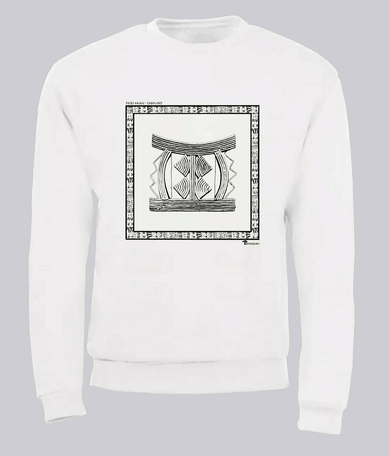 SWEAT POIDS AKAN TABOURET, COULEUR: BLANC, FOND MOTIF: BLANC, TAILLE: XXL