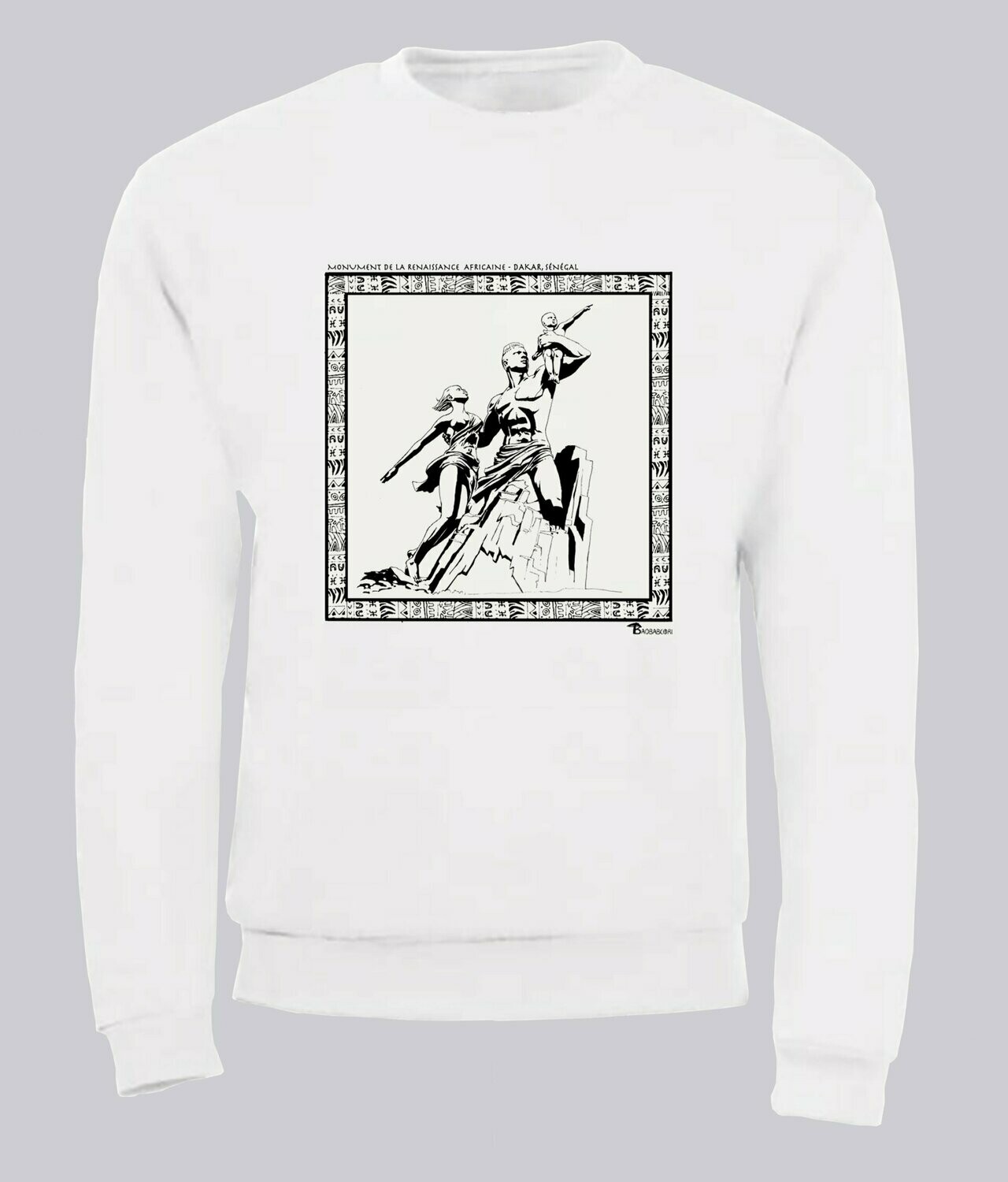 SWEAT MONUMENT DE LA RENAISSANCE AFRICAINE DAKAR, COULEUR: BLANC, FOND MOTIF: BLANC, TAILLE: XXL