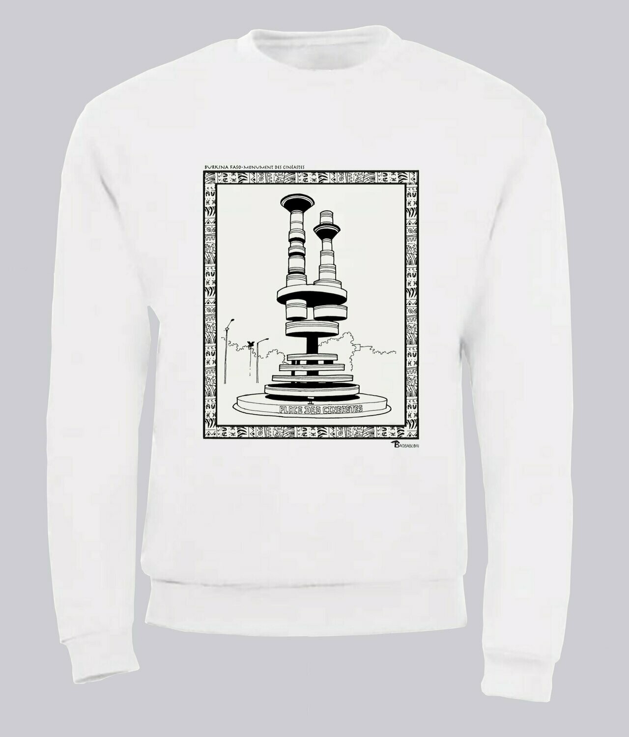 SWEAT MONUMENT DES CINEASTES AFRICAINS, COULEUR: BLANC, FOND MOTIF: BLANC, TAILLE: XXL