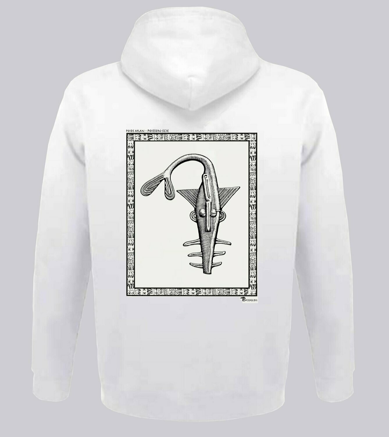 SWEAT A CAPUCHE POIDS AKAN POISSON SCIE, COULEUR: BLANC, FOND MOTIF: BLANC, TAILLE: XXL