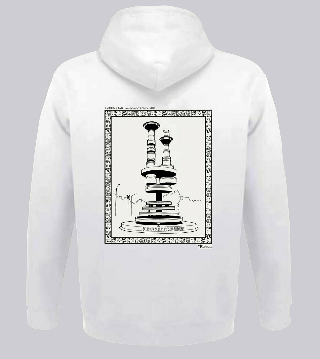 SWEAT A CAPUCHE MONUMENT DES CINEASTES AFRICAINS, COULEUR: BLANC, FOND MOTIF: BLANC, TAILLE: XXL
