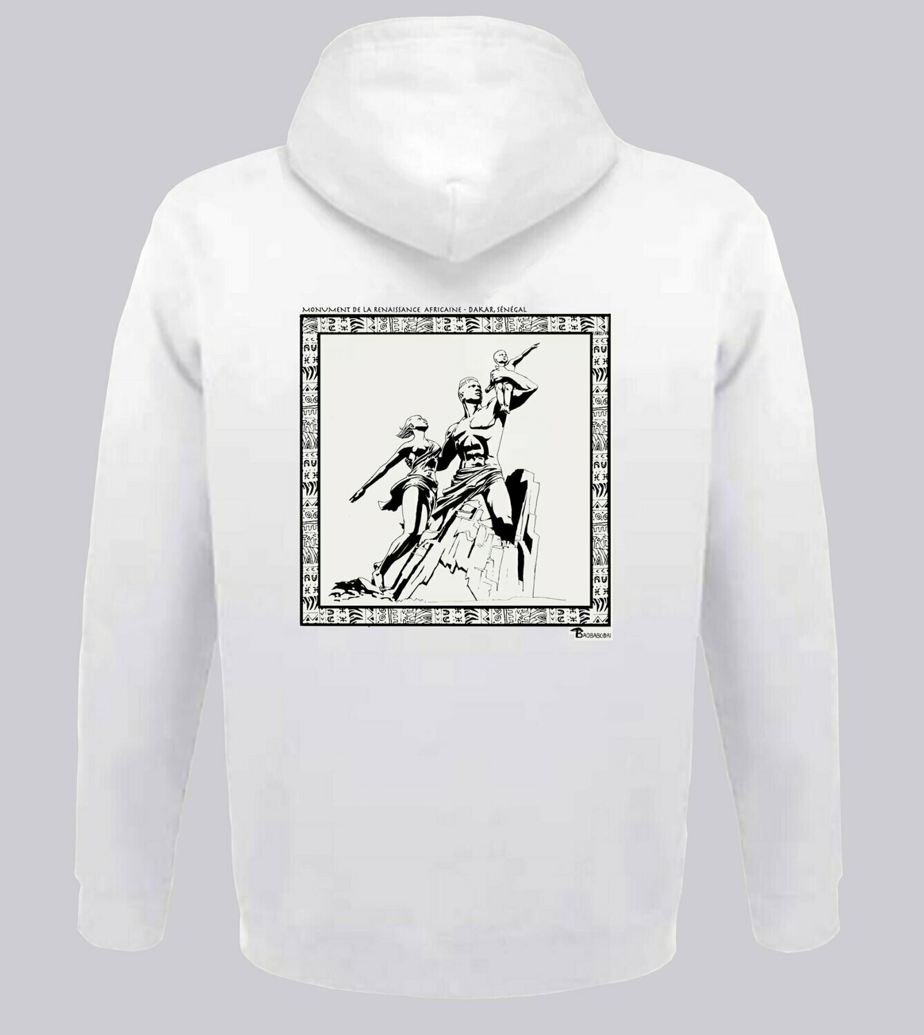 SWEAT A CAPUCHE MONUMENT DE LA RENAISSANCE AFRICAINE DAKAR, COULEUR: BLANC, FOND MOTIF: BLANC, TAILLE: XXL