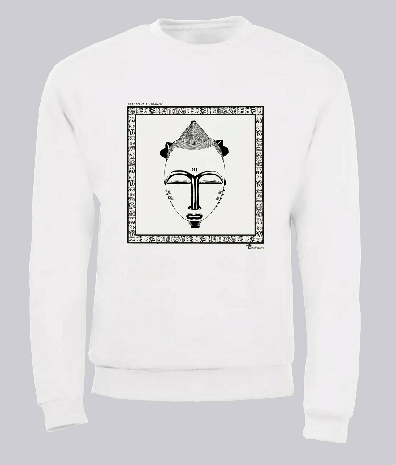 SWEAT MASQUE BAOULE AYA CÔTE D'IVOIRE, COULEUR: BLANC, FOND MOTIF: BLANC, TAILLE: XXL