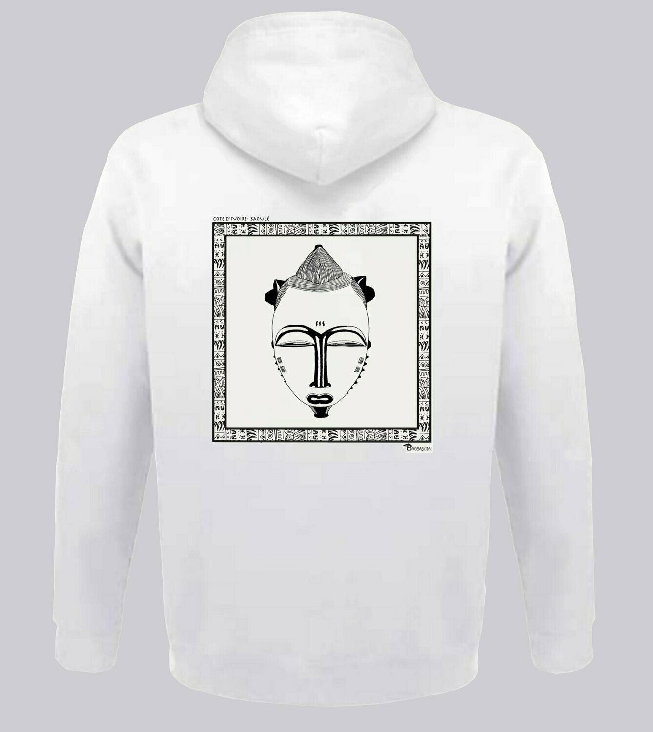 SWEAT A CAPUCHE  MASQUE BAOULE AYA CÔTE D'IVOIRE, COULEUR: BLANC, FOND MOTIF: BLANC, TAILLE: XXL