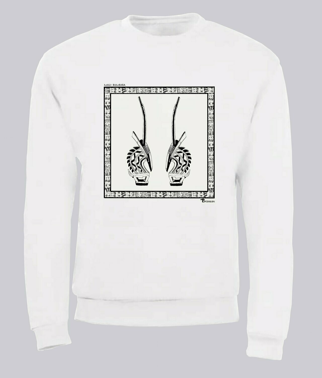 SWEAT STATUE BAMBARA MALI, COULEUR: BLANC, FOND MOTIF: BLANC, TAILLE: XXL
