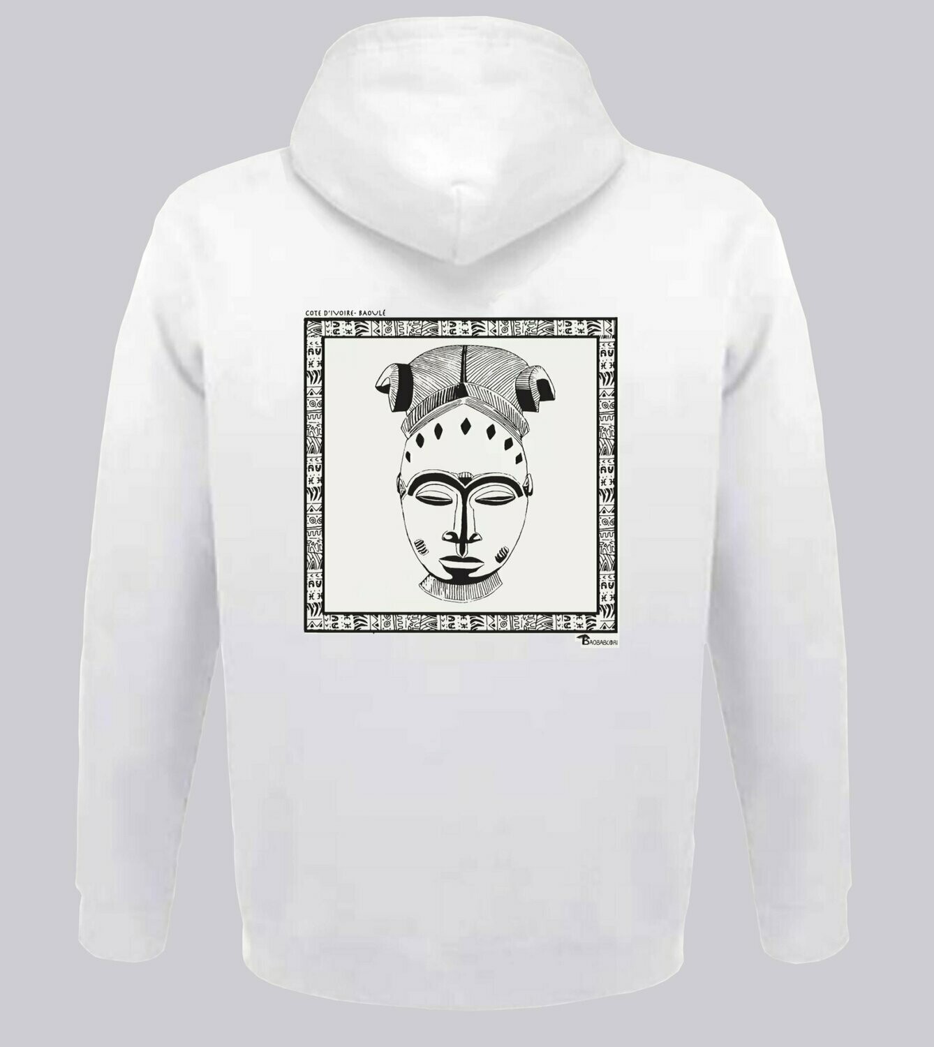 SWEAT A CAPUCHE  MASQUE BAOULE CÔTE D'IVOIRE, COULEUR: BLANC, FOND MOTIF: BLANC, TAILLE: XXL