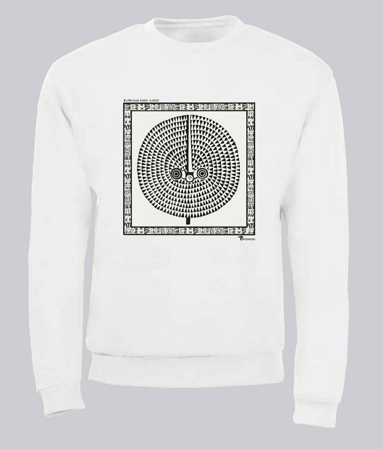 SWEAT MASQUE MOSSI BURKINA FASO, COULEUR: BLANC, FOND MOTIF: BLANC, TAILLE: XXL