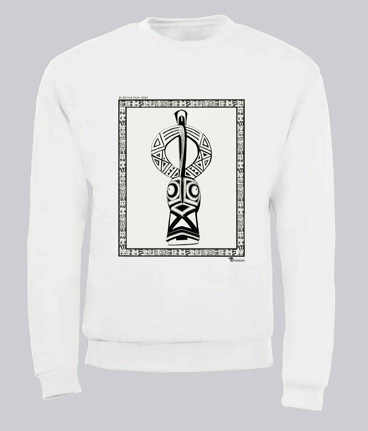 SWEAT MASQUE BOBO BURKINA FASO, COULEUR: BLANC, FOND MOTIF: BLANC, TAILLE: XXL