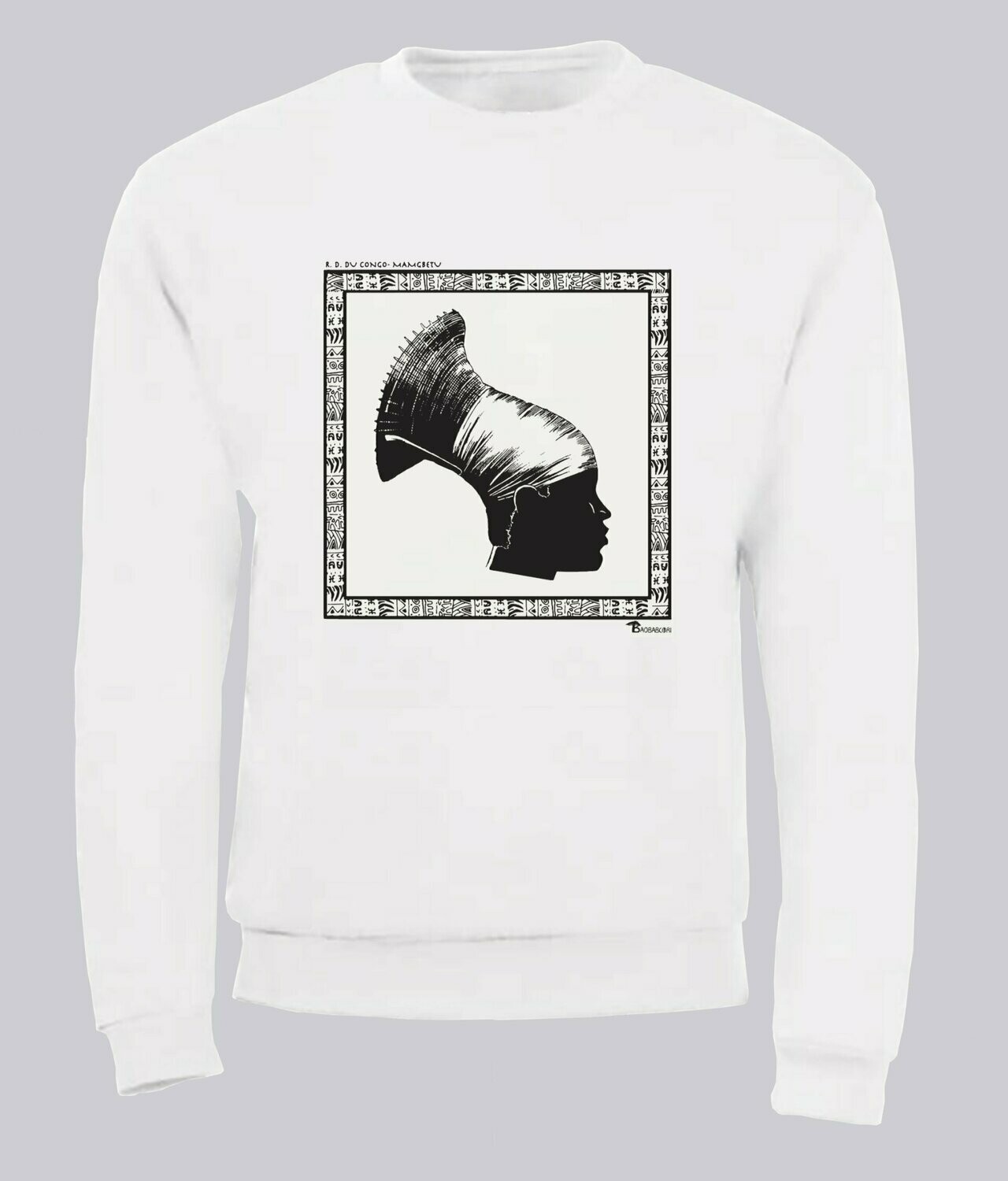 SWEAT COIFFURE MANGBETU RDC  CONGO, COULEUR: BLANC, FOND MOTIF: BLANC, TAILLE: XXL