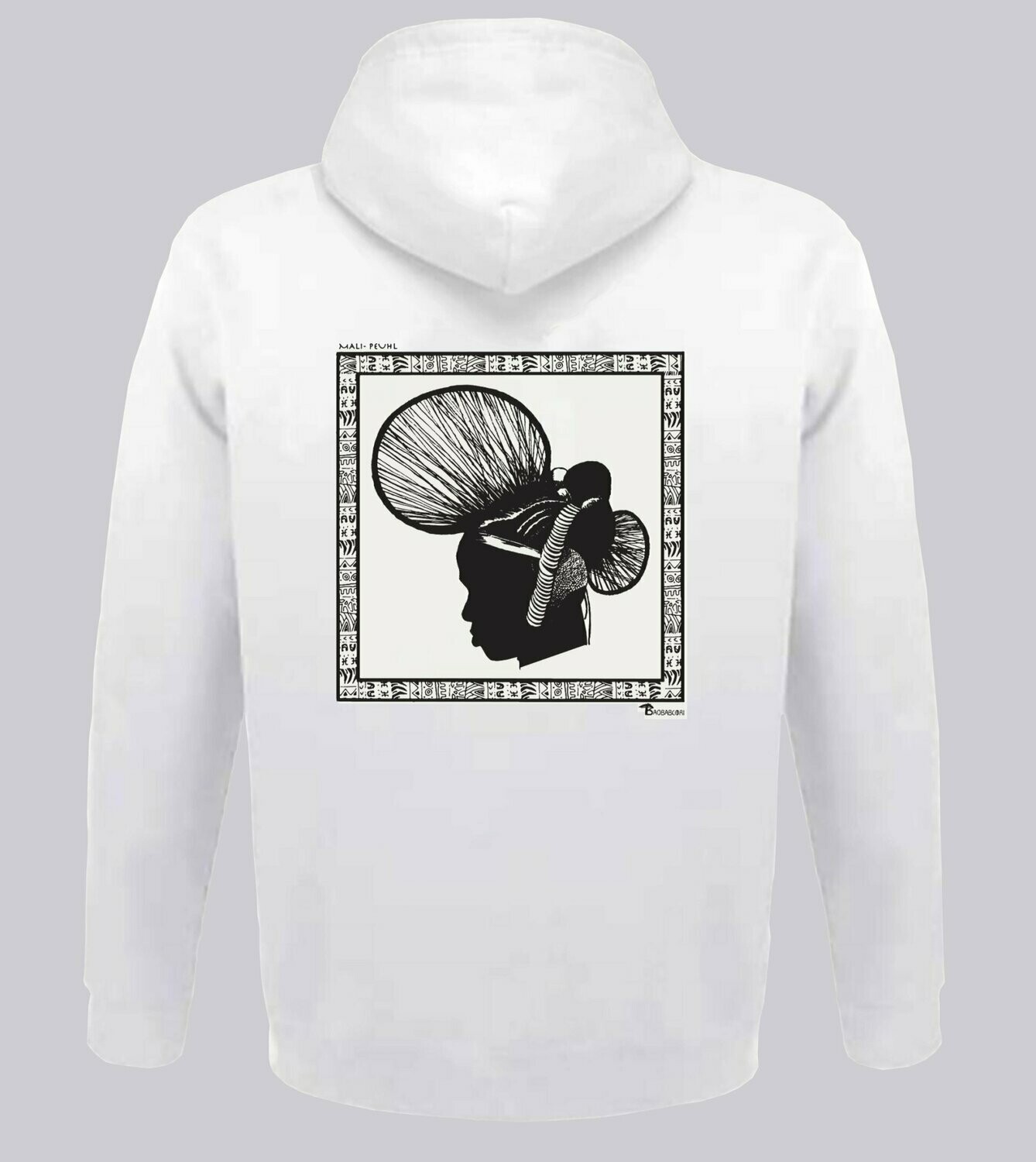 SWEAT A CAPUCHE  COIFFURE PEUHL MALI, COULEUR: BLANC, FOND MOTIF: BLANC, TAILLE: XXL