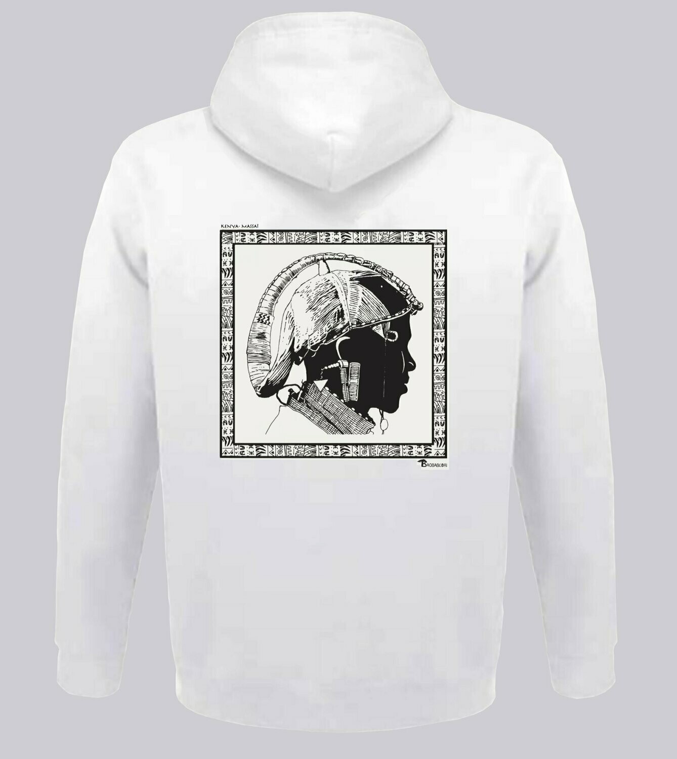 SWEAT A CAPUCHE  COIFFURE MASAÏ KENYA, COULEUR: BLANC, FOND MOTIF: BLANC, TAILLE: XXL