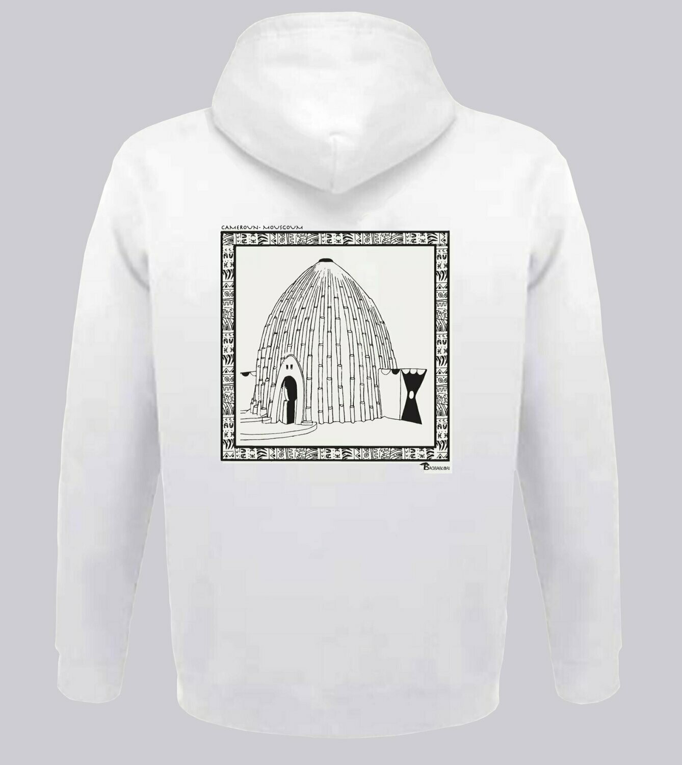 SWEAT A CAPUCHE ARCHITECTURE MOUSGOUMS CAMEROUN, COULEUR: BLANC, FOND MOTIF: BLANC, TAILLE: XXL