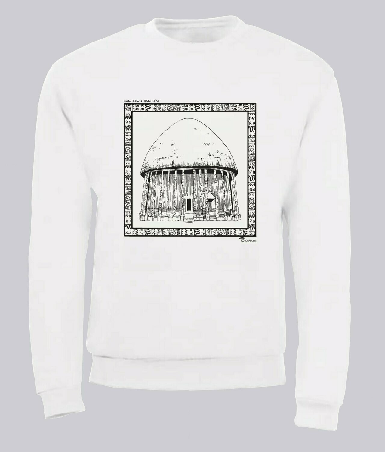 SWEAT ARCHITECTURE BAMILEKE CAMEROUN, COULEUR: BLANC, FOND MOTIF: BLANC, TAILLE: XXL