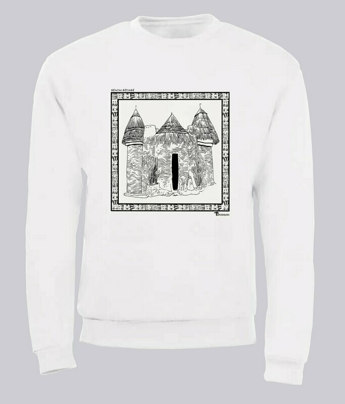 SWEAT ARCHITECTURE BETIABE BENIN, COULEUR: BLANC, FOND MOTIF: BLANC, TAILLE: XXL