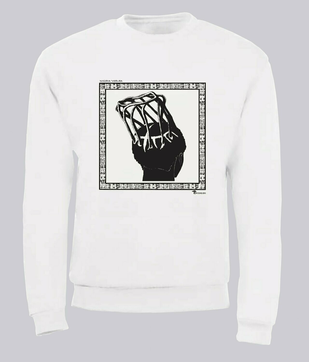 SWEAT COIFFURE YORUBA NIGERIA, COULEUR: BLANC, FOND MOTIF: BLANC, TAILLE: XXL