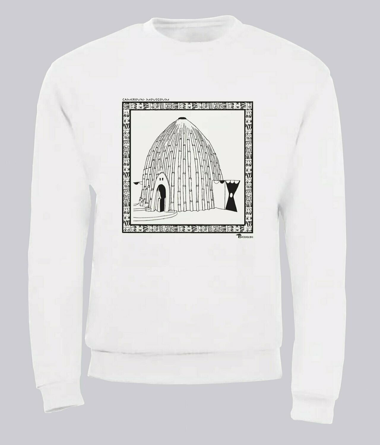 SWEAT ARCHITECTURE MOUSGOUMS CAMEROUN, COULEUR: BLANC, FOND MOTIF: BLANC, TAILLE: XXL