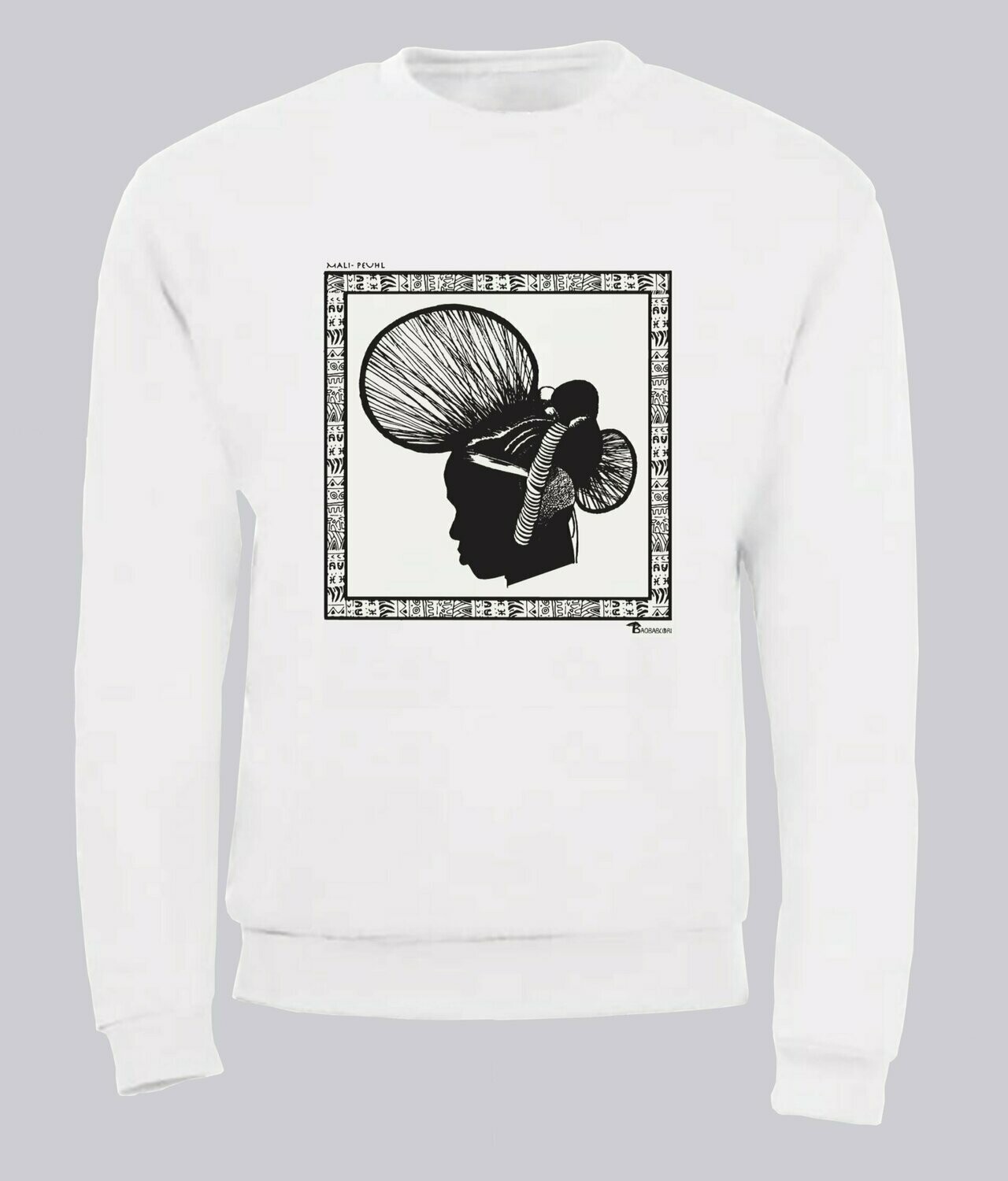 SWEAT COIFFURE PEUHL MALI, COULEUR: BLANC, FOND MOTIF: BLANC, TAILLE: XXL