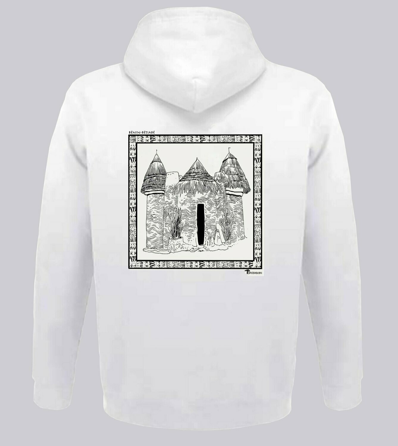 SWEAT A CAPUCHE  ARCHITECTURE BETIABE BENIN, COULEUR: BLANC, FOND MOTIF: BLANC, TAILLE: XXL