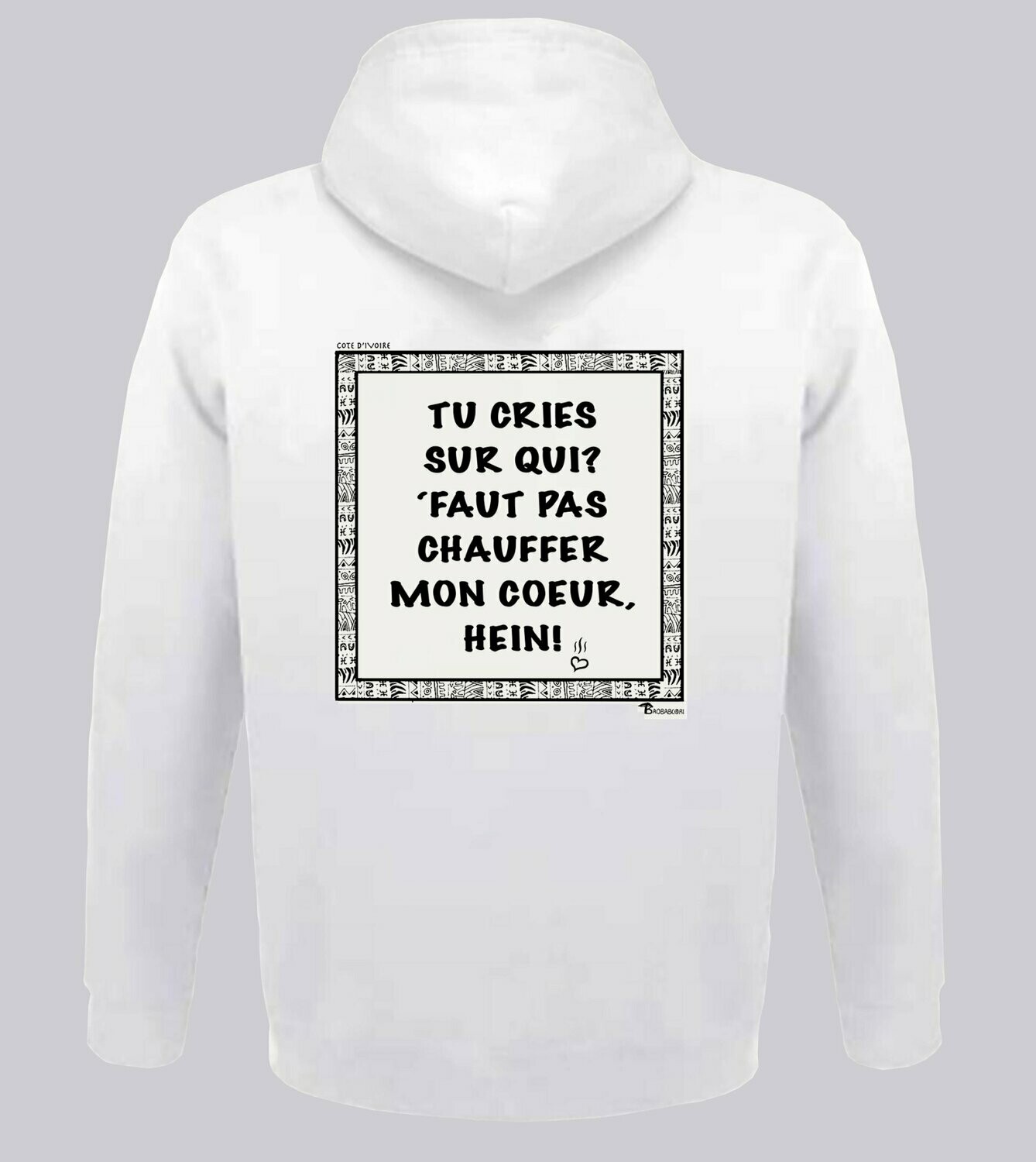 SWEAT A CAPUCHE EXPRESSION CRI CÔTE D'IVOIRE, COULEUR: BLANC, FOND MOTIF: BLANC, TAILLE: XXL