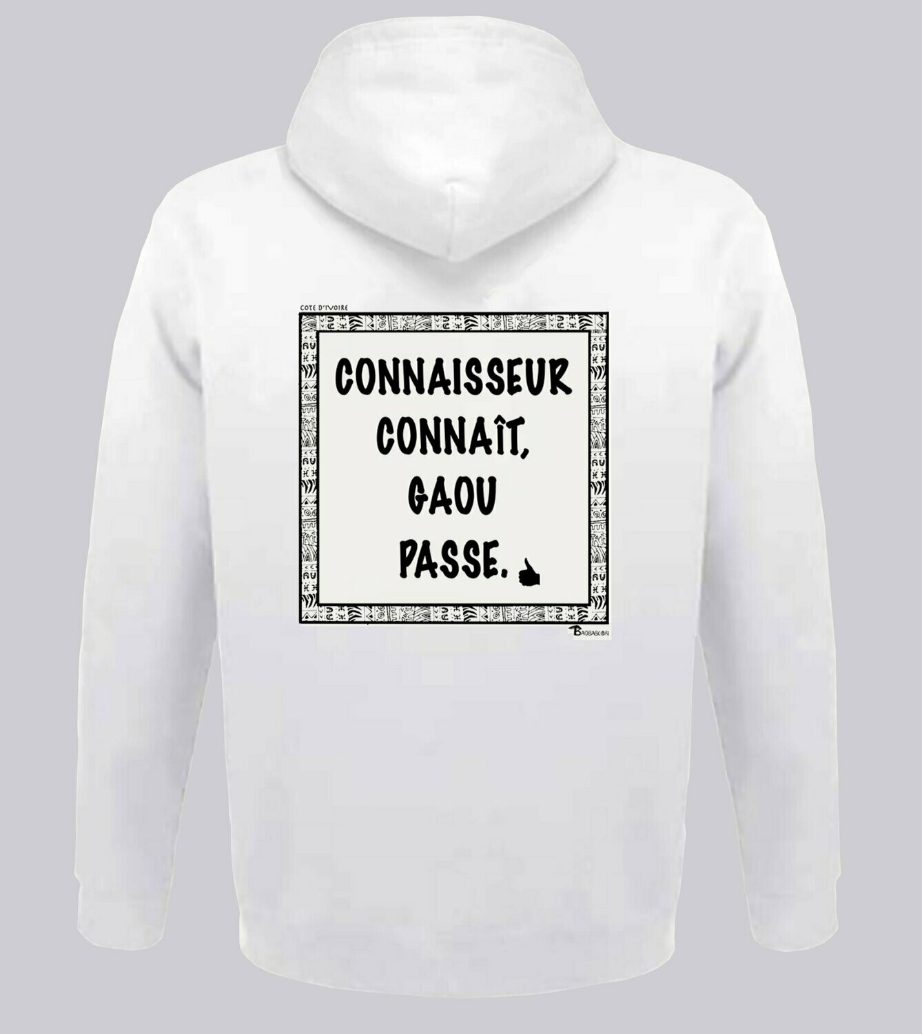 SWEAT A CAPUCHE  EXPRESSION GAOU CÔTE D'IVOIRE, COULEUR: BLANC, FOND MOTIF: BLANC, TAILLE: XXL