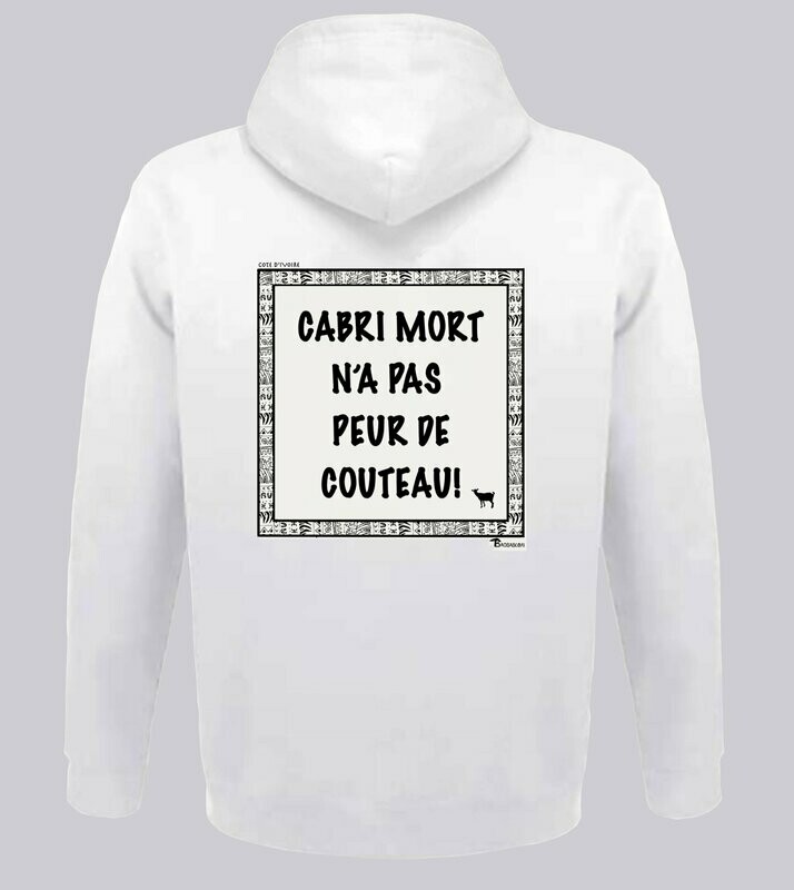 SWEAT A CAPUCHE  EXPRESSION CABRI CÔTE D'IVOIRE, COULEUR: BLANC, FOND MOTIF: BLANC, TAILLE: XXL