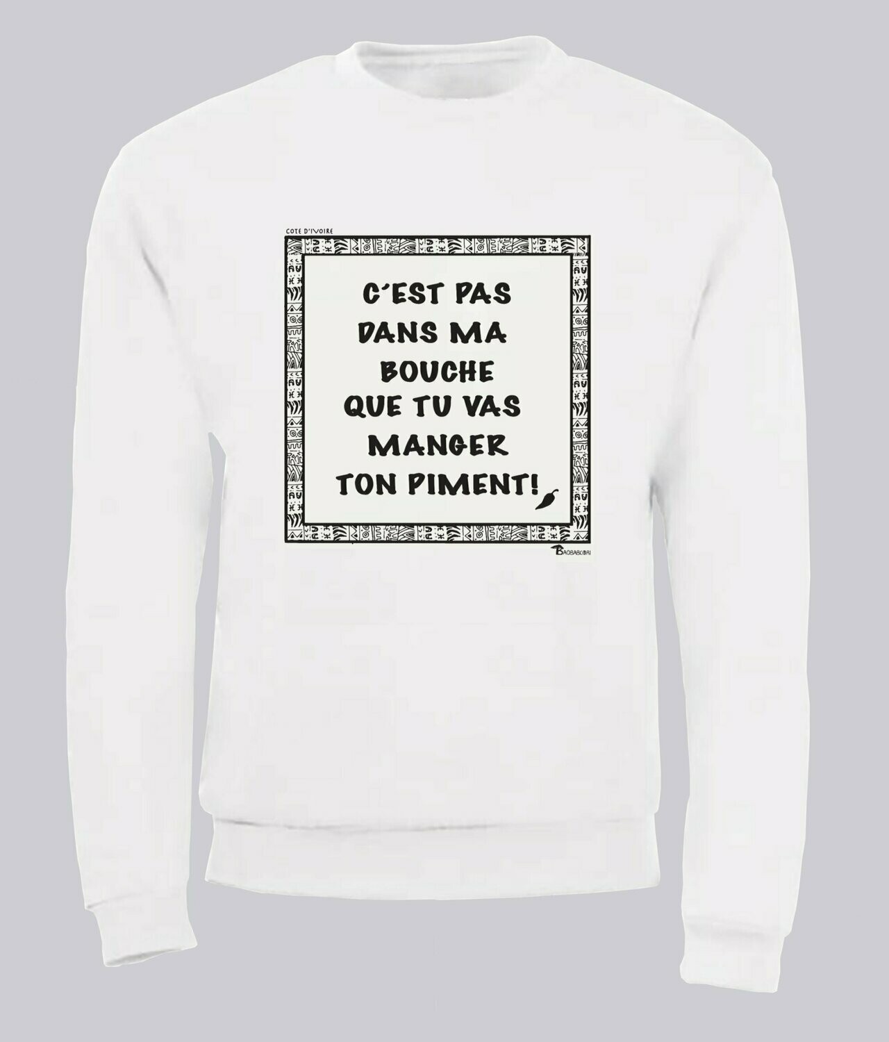 SWEAT EXPRESSION PIMENT CÔTE D'IVOIRE, COULEUR: BLANC, FOND MOTIF: BLANC, TAILLE: XXL