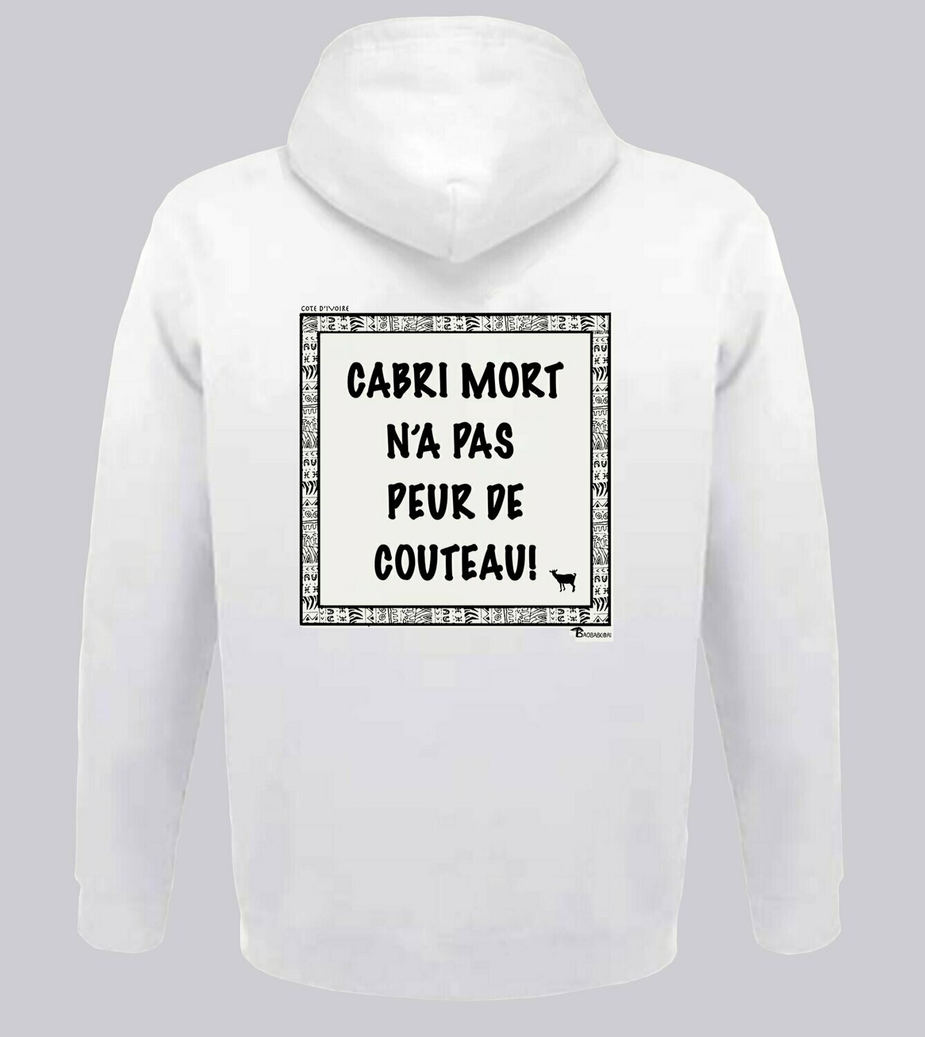 SWEAT A CAPUCHE  EXPRESSION CABRI CÔTE D'IVOIRE, COULEUR: BLANC, FOND MOTIF: BLANC, TAILLE: XXL