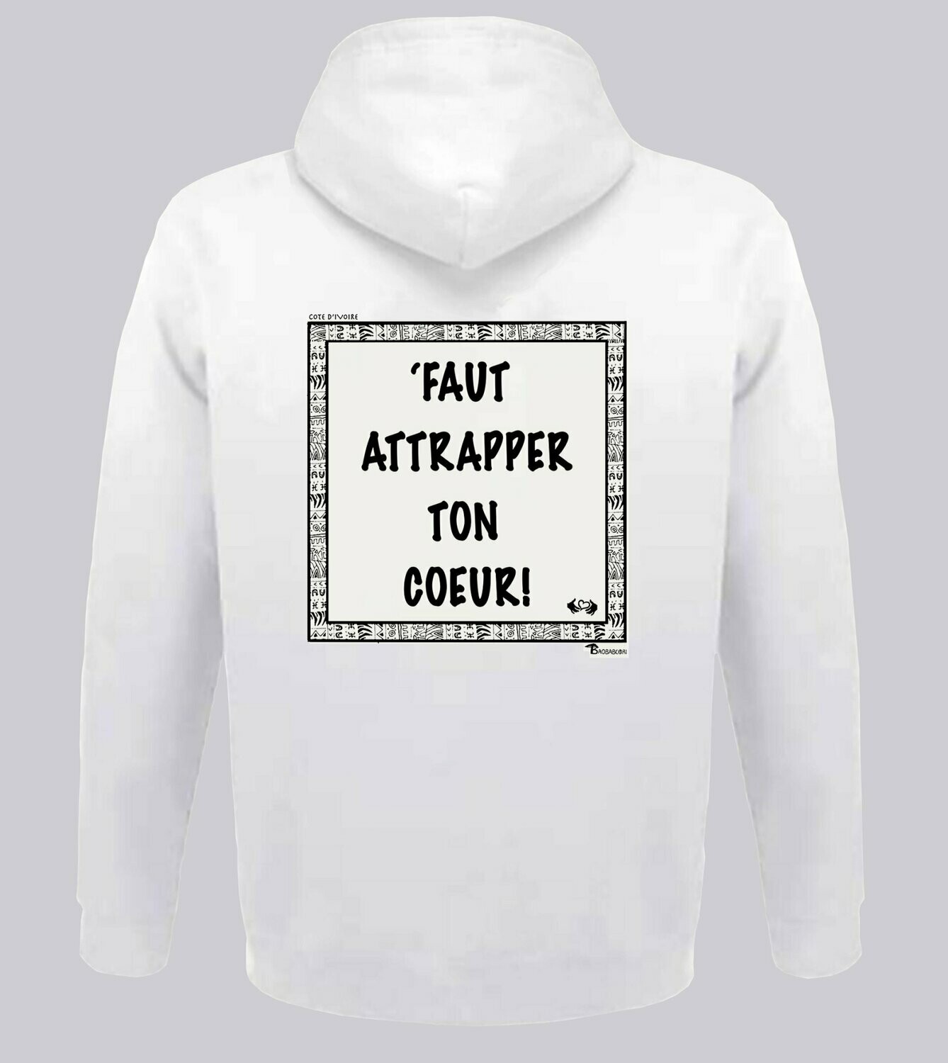 SWEAT A CAPUCHE  EXPRESSION COEUR CÔTE D'IVOIRE, COULEUR: BLANC, FOND MOTIF: BLANC, TAILLE: XXL