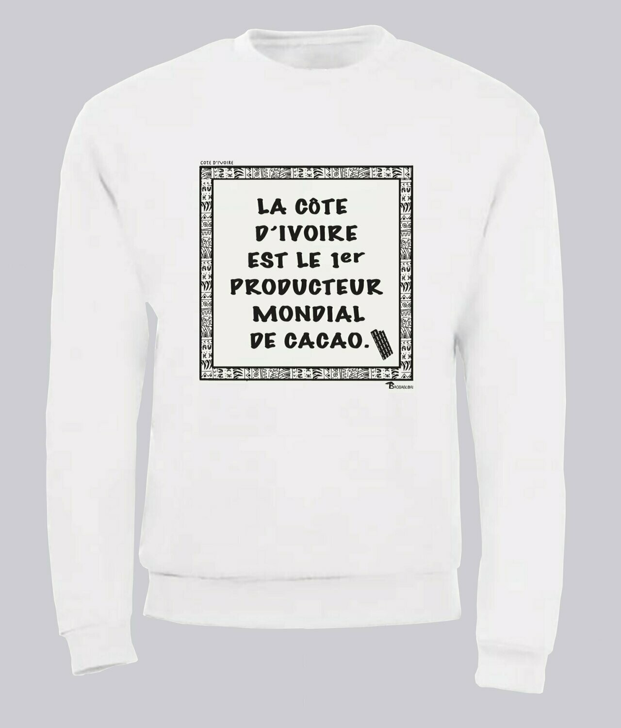 SWEAT ECONOMIE CÔTE D'IVOIRE CACAO, COULEUR: BLANC, FOND MOTIF: BLANC, TAILLE: XXL