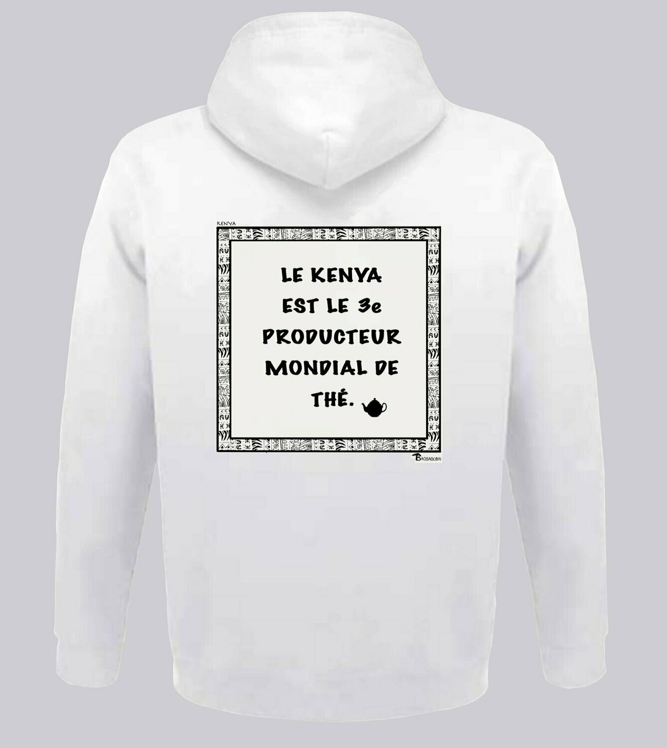 SWEAT A CAPUCHE ECONOMIE KENYA THE, COULEUR: BLANC, FOND MOTIF: BLANC, TAILLE: XXL