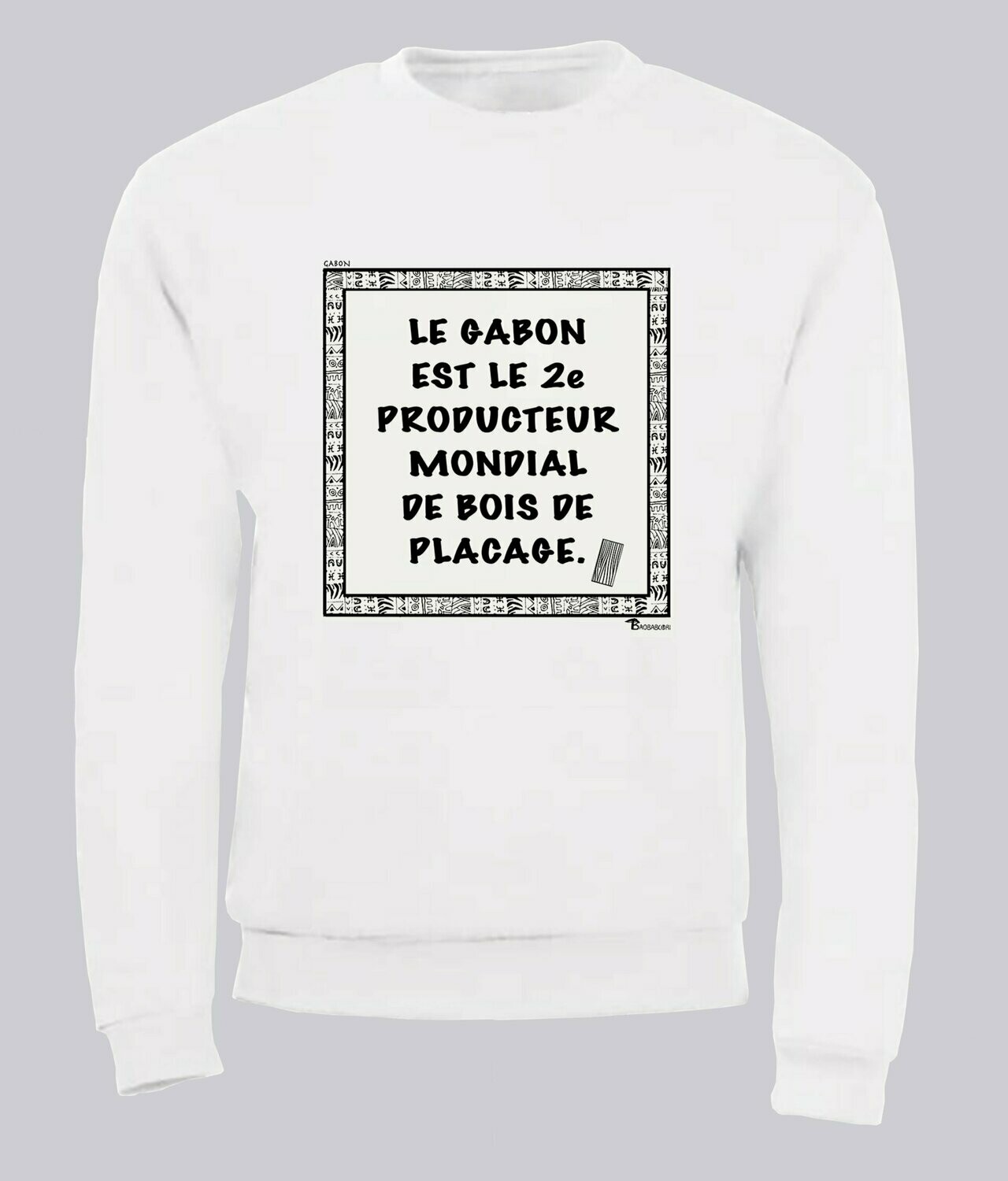SWEAT ECONOMIE GABON BOIS, COULEUR: BLANC, FOND MOTIF: BLANC, TAILLE: XXL